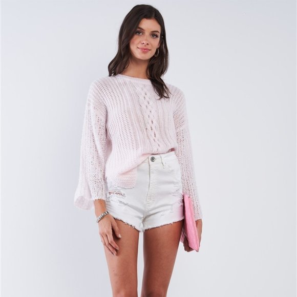 Sweaters - Relaxed Pink Cable Knit Bell Sleeve Sweater NWT